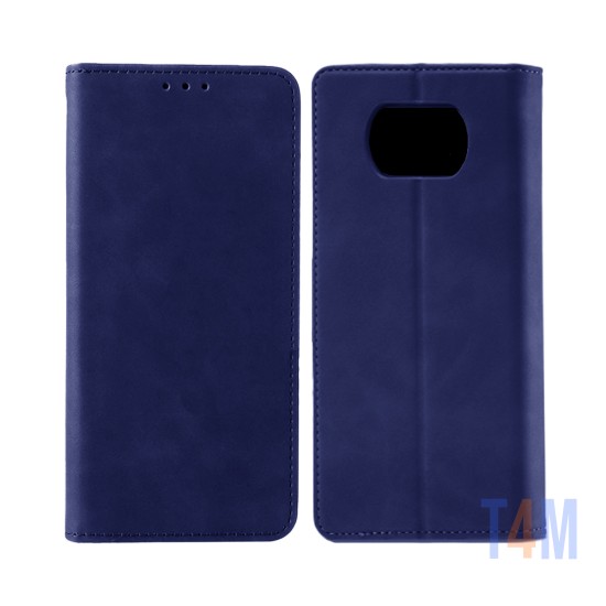 Capa de Couro com Bolso Interno para Xiaomi Poco X3 Azul